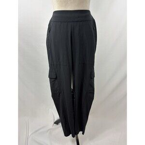 Athleta Cargo Pants Black 6 6T Tall Zipper Pockets Elastic Waist Lightweight